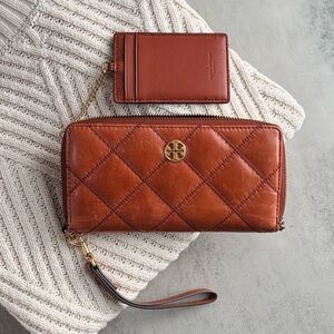 Tory Burch Willa Glazed Zip Continental Wallet Dark Whiskey Gold Orange Tan
